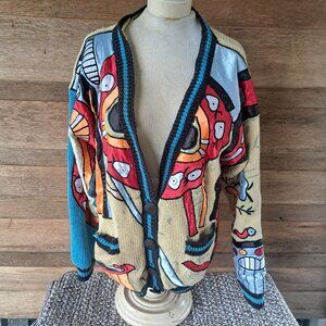 Vintage Cardigan sweater Tribal Warriors Hand Knitted